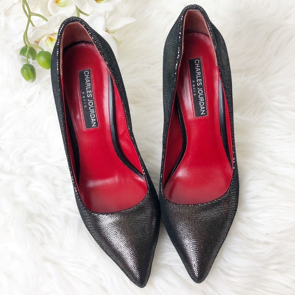 Charles Jourdan Clare Metallic Black Stilettos